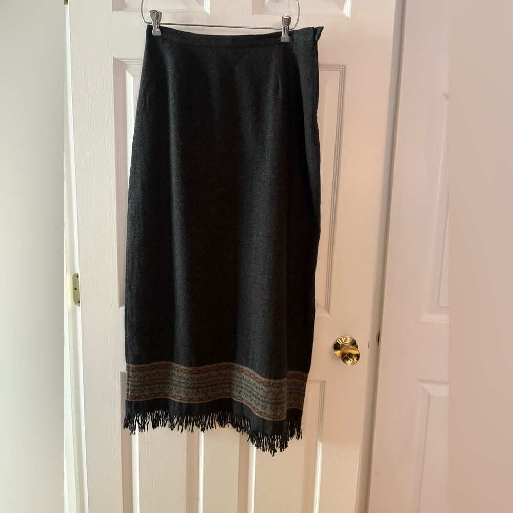 Willi Smith Charcoal Fringe Midi Skirt